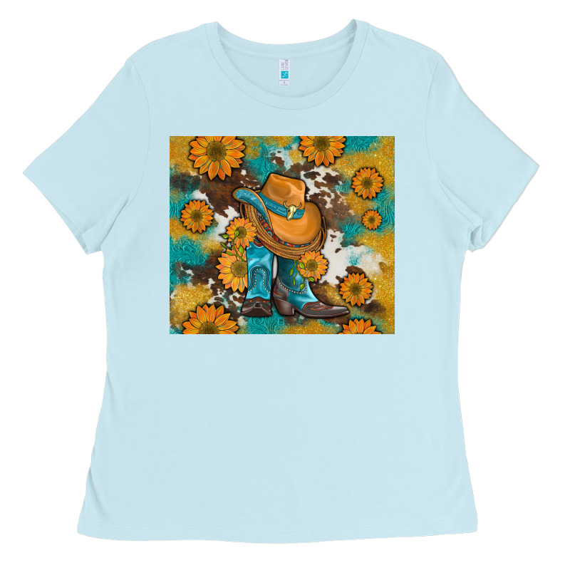 Sunflowers And Cowboy Boots With Cowhide And Glitter Tumbler Ladies Tee by Artiststas | Teevron
