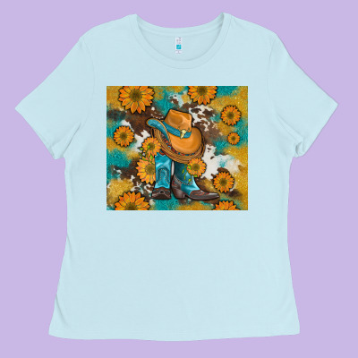 Sunflowers And Cowboy Boots With Cowhide And Glitter Tumbler Ladies Tee Designed By Artiststas