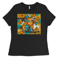 Black sunflowers and cowboy boots with cowhide and glitter tumbler Ladies Tee - Artiststas