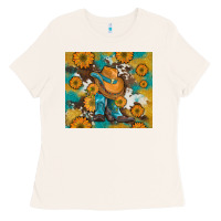 Bone sunflowers and cowboy boots with cowhide and glitter tumbler Ladies Tee - Artiststas