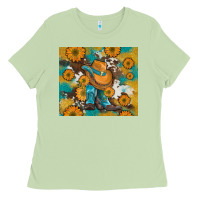 Matcha sunflowers and cowboy boots with cowhide and glitter tumbler Ladies Tee - Artiststas