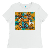 White sunflowers and cowboy boots with cowhide and glitter tumbler Ladies Tee - Artiststas