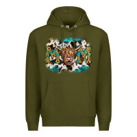 Army Green highland cow mom Premium Hoodie - JahusDesignShop