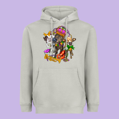 Little Cows And Mardi Gras Party Olivia Heavyweight Hoodie Designed By Oliviacreatesart