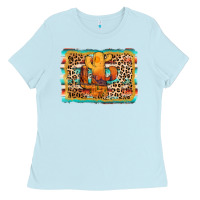 Baby Blue cactus western leopard Ladies Tee - AdoDesignShop