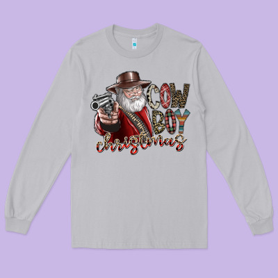 Cowboy Christmas Long Sleeve Tee Designed By Sublimationcraftshop
