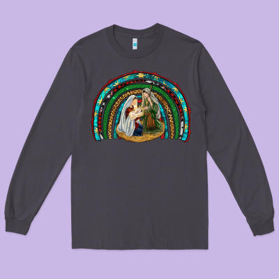 Holy Family Rainbow Long Sleeve Tee Designed By Ranaportraitstore