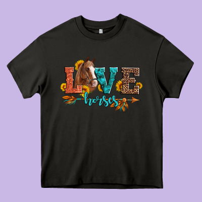 Love Horses  Leather Turquoise Leopard Heavy Core Tee Designed By Artiststas