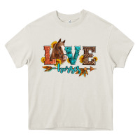 Cream love horses  leather turquoise leopard Heavy Core Tee - Artiststas