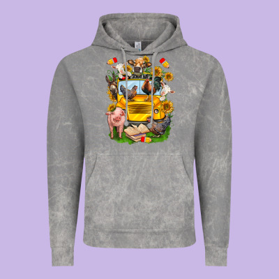 Farm Animals With School Bus Vintage Hoodie Designed By Nancycooperartshop