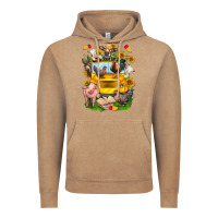 Vintage Coffee farm animals with school bus Vintage Hoodie - NancyCooperArtShop