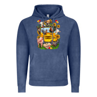 Vintage Denim farm animals with school bus Vintage Hoodie - NancyCooperArtShop