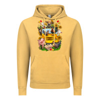 Vintage Mustard farm animals with school bus Vintage Hoodie - NancyCooperArtShop