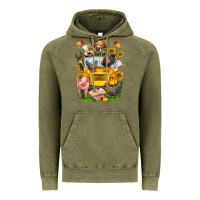 Vintage Olive farm animals with school bus Vintage Hoodie - NancyCooperArtShop
