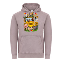 Vintage Zinc farm animals with school bus Vintage Hoodie - NancyCooperArtShop