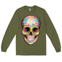 Army Green Mexican Skull Long Sleeve Tee - Artiststas