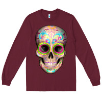 Burgundy Mexican Skull Long Sleeve Tee - Artiststas