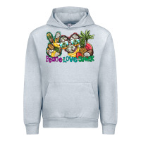 Heather Grey Peace Love Summer Urban Hoodie - CowhideDigitalArt
