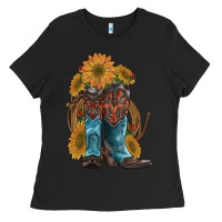 Black western boots with sunflowers Ladies Tee - Artiststas