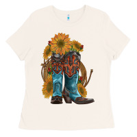 Bone western boots with sunflowers Ladies Tee - Artiststas