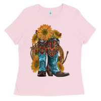 Bubblegum Pink western boots with sunflowers Ladies Tee - Artiststas