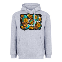 Heather Grey cowhide leopard turquoise sunflowers pattern olivia Heavyweight Hoodie - OliviaCreatesArt