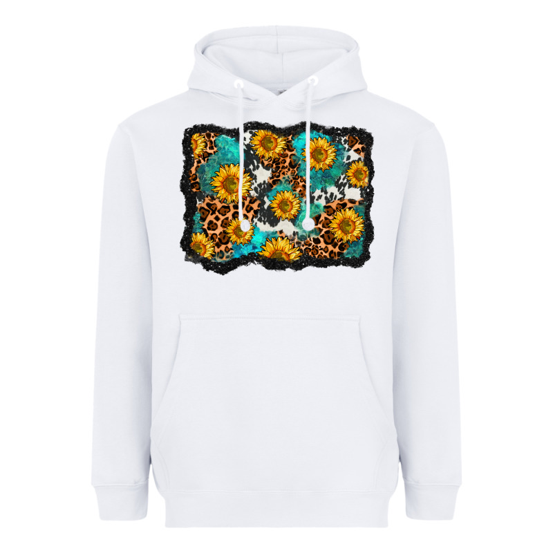 Cowhide Leopard Turquoise Sunflowers Pattern Olivia Heavyweight Hoodie by OliviaCreatesArt | Teevron