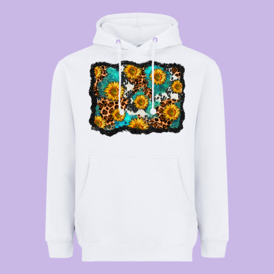Cowhide Leopard Turquoise Sunflowers Pattern Olivia Heavyweight Hoodie Designed By Oliviacreatesart