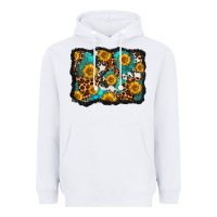 White cowhide leopard turquoise sunflowers pattern olivia Heavyweight Hoodie - OliviaCreatesArt