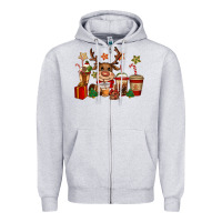 Heather Grey reindeer coffe cups christmas Zipper Hoodie - CowGirlArtShop