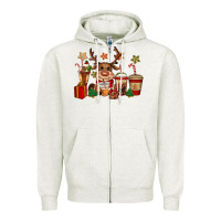 Oatmeal Heather reindeer coffe cups christmas Zipper Hoodie - CowGirlArtShop