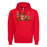 Red reindeer coffe cups christmas Zipper Hoodie - CowGirlArtShop
