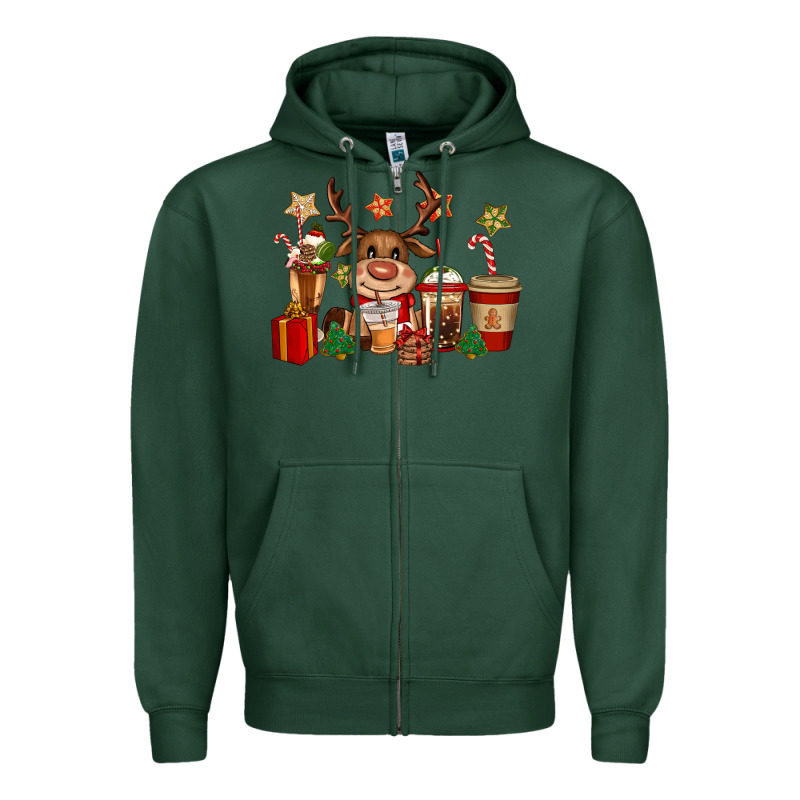 Reindeer Coffe Cups Christmas Zipper Hoodie by CowGirlArtShop | Teevron