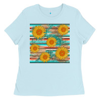 Baby Blue sunflower wood serape  leather seamless Ladies Tee - AdoDesignShop