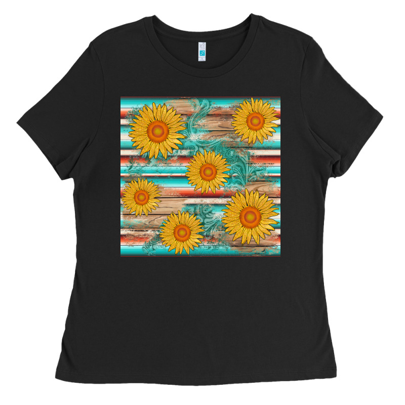 Sunflower Wood Serape  Leather Seamless Ladies Tee by AdoDesignShop | Teevron