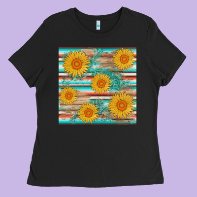 Sunflower Wood Serape  Leather Seamless Ladies Tee Designed By Adodesignshop