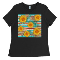 Black sunflower wood serape  leather seamless Ladies Tee - AdoDesignShop