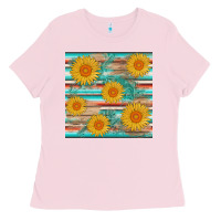 Bubblegum Pink sunflower wood serape  leather seamless Ladies Tee - AdoDesignShop