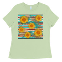 Matcha sunflower wood serape  leather seamless Ladies Tee - AdoDesignShop