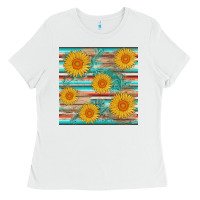 White sunflower wood serape  leather seamless Ladies Tee - AdoDesignShop