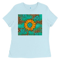 Baby Blue Sunflower Gemstone Leopard Ladies Tee - Artiststas