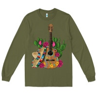Army Green ,mexican sombrero guitar rose cactus Long Sleeve Tee - Artiststas