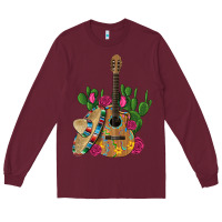 Burgundy ,mexican sombrero guitar rose cactus Long Sleeve Tee - Artiststas