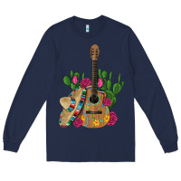 Navy ,mexican sombrero guitar rose cactus Long Sleeve Tee - Artiststas