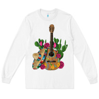 White ,mexican sombrero guitar rose cactus Long Sleeve Tee - Artiststas