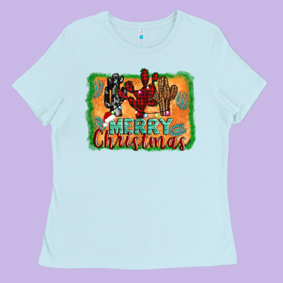 Merry Christmas Cactus Ladies Tee Designed By Adodesignshop