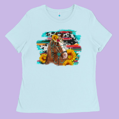 Horse With Sunflowers Ladies Tee Designed By Artiststas