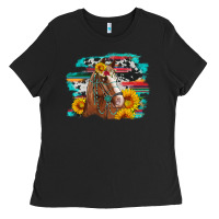 Black horse with sunflowers Ladies Tee - Artiststas
