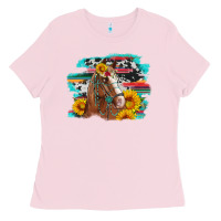 Bubblegum Pink horse with sunflowers Ladies Tee - Artiststas