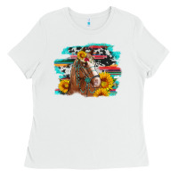White horse with sunflowers Ladies Tee - Artiststas